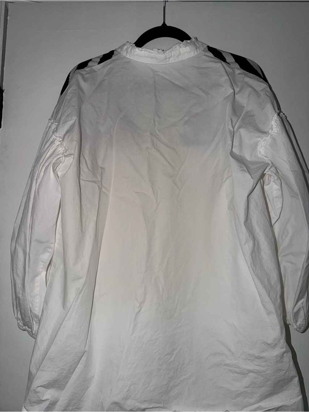 White Button-Front Blouse with Black Stripe Yoke - Picture 4 of 4